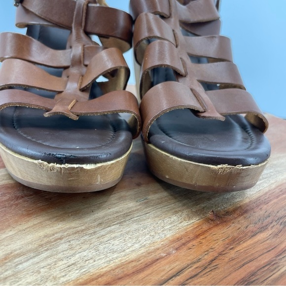 Madewell 1937 Strappy brown Leather Sandals Wood clog Heel Sz 8 - Picture 3 of 10
